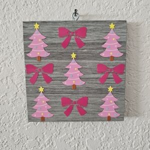 Handmade pink christmas bows decorative sign ornament